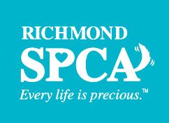 The logo of richmond spca in white with blue background